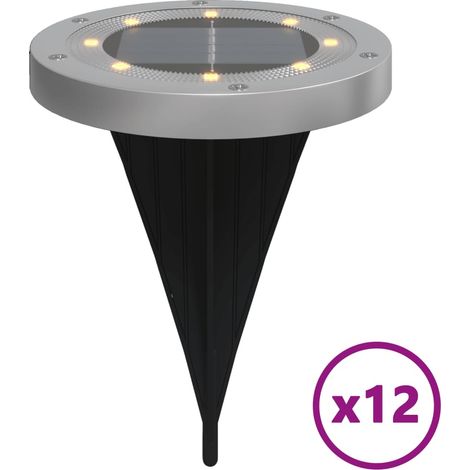 Set di 12 luci solari da terra per giardino 11 x 13 cm illuminazione esterna automatica design nero 020056672