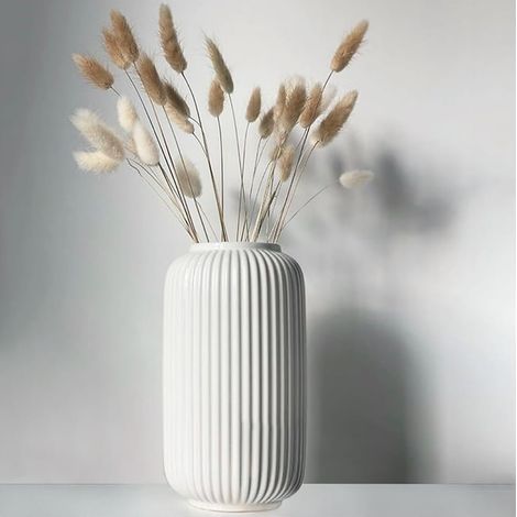Hohe 20 cm weiße Keramikvasen für Heimdekoration, Tafelaufsätze, geometrische Dekorationen, Blumenvasen für Pampasgras