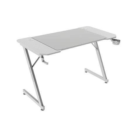 MGD-X120, Mesa Gaming Ergonómica, Superficie en Fibra de Carbono, Estructura Metálica, Alfombrilla XXL, Soporte Auriculares y Bebida, Gestión Cableado