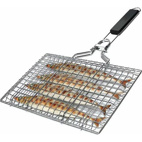 panier De Barbecue Pliable En Acier Inoxydable Pour La Cuisson Du Poisson, Des Lgumes Ou Des Crevettes, Avec Poigne Amovible, Brosse Verser Et Sa (1/5)