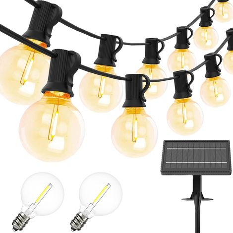 1 Guirlande lumineuse solaire, 30M, LED étanche IP45, 52 ampoules plastique, blanc chaud 2700K, jardin terrasse