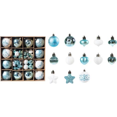 Dekorative Weihnachtskugeln aus Kunststoff, champagnerfarben, für Veranda und Innenbereich, blau und weiß. (1/5)