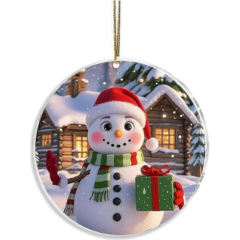 Sapin de Noël blanc, décoration de Noël suspendue, décoration de sapin de Noël, maison de bonhomme de neige en acrylique, décoration suspendue (1/5)
