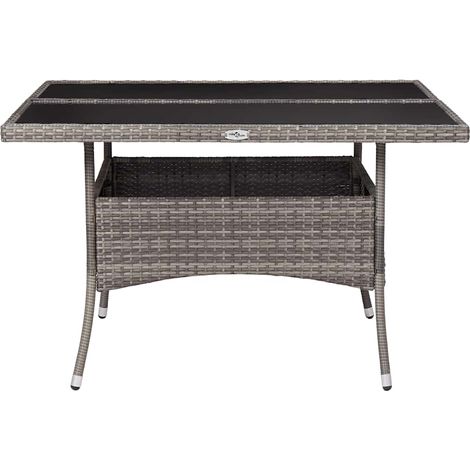 Table à manger de jardin 4 personnes en résine tressée et verre gris 120 x 120 x 75 cm (1/4)