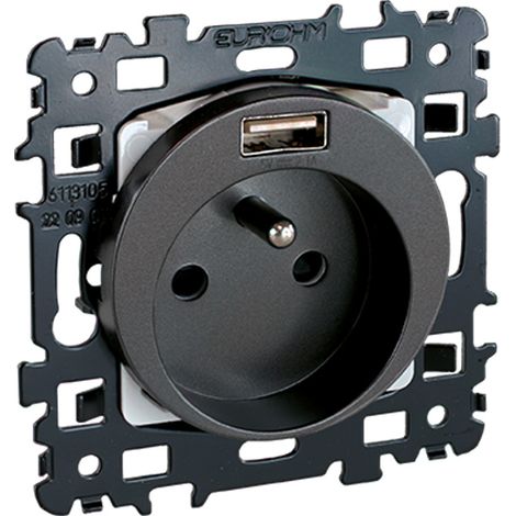 Prise 2P+T + USB 2,1A - Type A - SQUARE Couleur Anthracite