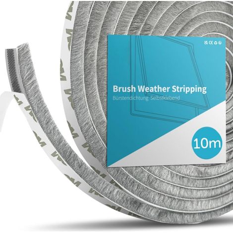 Bürstendichtung für Schiebetüren, 10 Meter (L) x 9 mm (B) x 15 mm (T), Fensterdichtung für Erkerfenstertüren, staubdichte, schalldichte Isolierung (grau, 10 m)