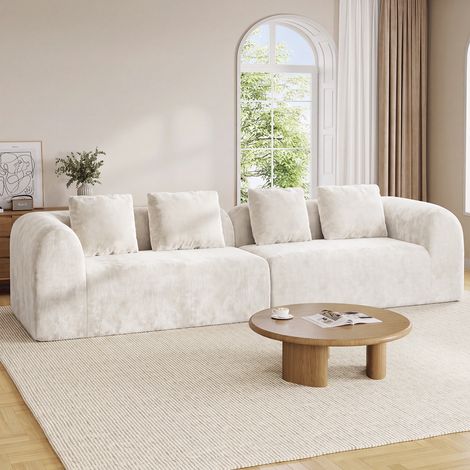 Divano modulare a 3 posti in ciniglia di alta qualità,non richiede montaggio,imbottitura in schiuma 32D ad alta resilienza,design moderno beige per soggiorno,280x97x66cm