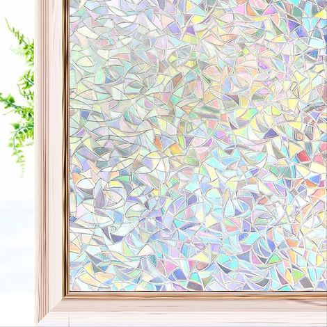 Film Electrostatique Vitre Effet Arc-en-Ciel, Film Fenetre Anti Regard Décoratif, Film pour Vitre 3D Anti UV, Film Occultant Fenetre Idéal pour Chambre, Bureau, Cuisine, Maison,45x200CM (1/5)