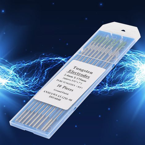 10 électrodes en tungstène pur, tige de tungstène poli, WP, tête verte (1/5)