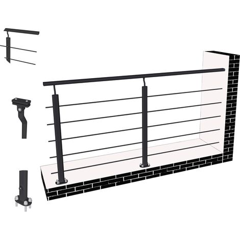 Océan Garde-corps aluminium 200 cm - Rampe d'escalier noir mat - Intérieur & extérieur - Idéal pour entrée de maison ou jardin