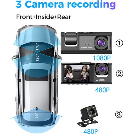3 caméras Dash Cam multilingue clair rétroviseur de voiture enregistrement vidéo caméscope grand angle enregistreur de caméra interconnexion WIFI conduite de sécurité automatique (1/5)