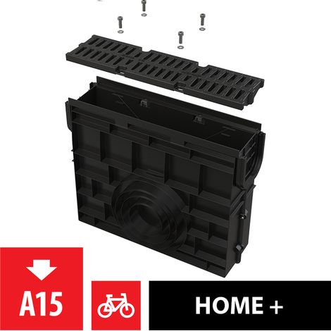 Boîte de service Alcadrain pour caniveau d'évacuation AVZ104 avec rebord en plastique et grille en plastique A15 (1/4)
