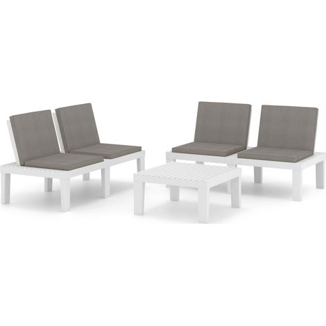 Muebles de jardín muebles de exterior juego de muebles de 3 piezas con cojines de plástico blanco 020015986