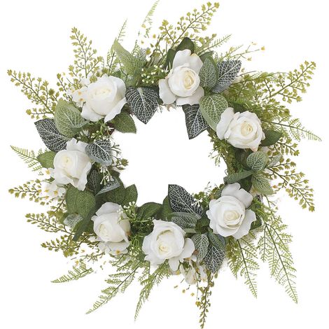 Künstlicher Türkranz aus Seidenblumen, Kunststoffrosen und -blättern, mehrfarbig, 50 cm Außendurchmesser (1/2)