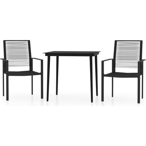 Ensemble de salle à manger de jardin meuble extérieur 3 pièces noir