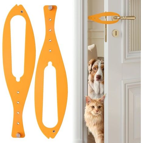 Paquete de 2 cierres para puertas de gatos, Ajustables, Permite que los gatos entren y salgan fácilmente de caja arena, Fácil instalar, Amarillo (1/5)