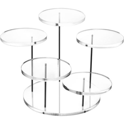 Présentoir rond en acrylique — Support à 5 niveaux pour bagues, boucles d'oreilles et mini-figurines (Transparent) — Lot de 1 (1/5)