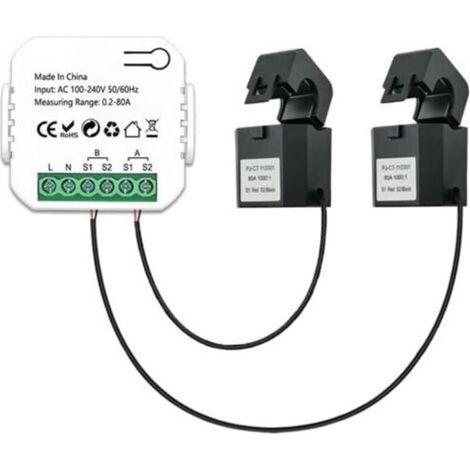 Tuya Compteur d'énergie WiFi bidirectionnel 1/2 canal avec pince App Monito pour facteur de puissance et fréquence pour analyse de consommation (2 voies) (1/5)