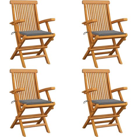 Lot de 4 Chaises/Fauteuils de jardin avec coussins gris Bois de teck massif -TF20096 (1/5)