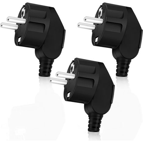 Fiche d'alimentation mâle 250 V 16 A avec fiche de contact de protection, noire. (1/5)
