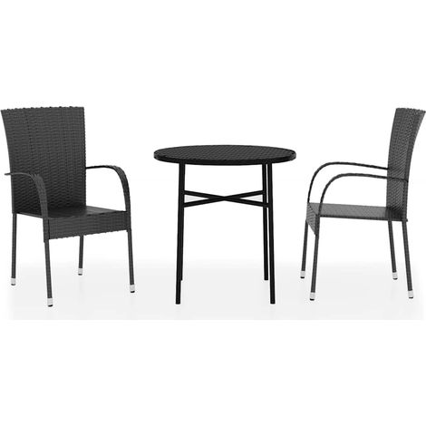 Maison Exclusive - 3-tlg. Garten-Essgruppe Poly Rattan Schwarz (1/5)