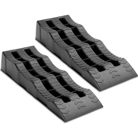 2PCS Car Ramps 4 Ton Plastic Kerb Ramps Wavy Ramp Car Ramps Heavy Duty 3 Step Car Lift Ramps Caravan Leveling Ramps for Home Garage Motorhome Leveling 61X21.5X12CM, Black (1/5)