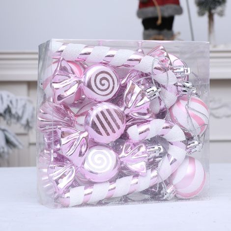 18-teiliges Weihnachtsschmuckset – Rosa (einschließlich Christbaumkugeln und Hängedekorationen) (1/4)