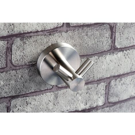 Porte-serviettes dédié avec deux crochets en acier inoxydable – Crochets de salle de bain, porte-serviettes, porte-manteau (acier inoxydable brossé) (1/3)