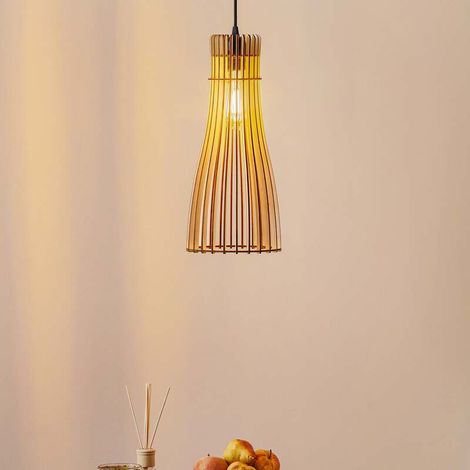 [NEUWERTIG] B-Ware Hängeleuchte Bottle einflammig LED Pendelleuchte dimmbar schwarz Holz Stahl 41cm (1/2)
