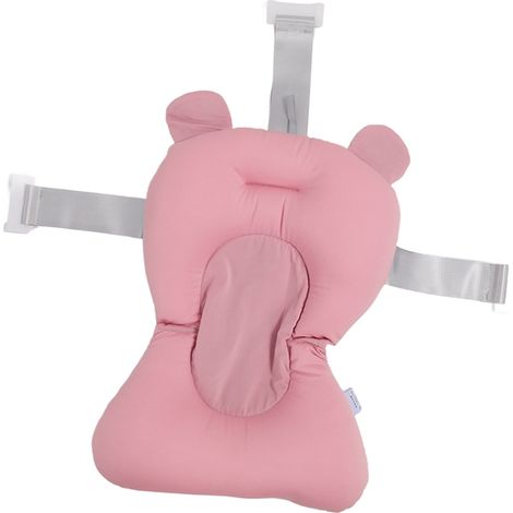 Coussin de bain doux et respirant pour bébé, matelas flottant pour nouveau-né, en forme d'ourson rose, mignon et ajustable. (1/5)