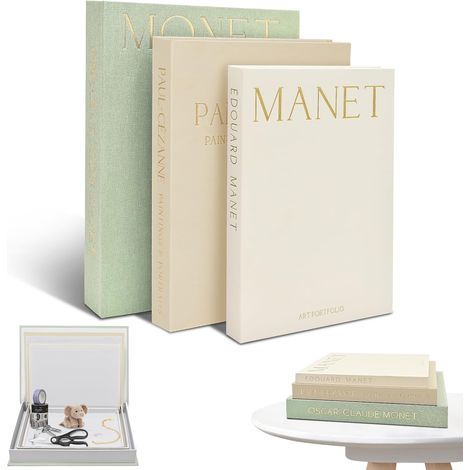 3 Pièces Livres Decoration Maison, Faux Livres Boite Rangement avec Fermeture Magnétique, Lin Empilable Livre Décoratifs pour Étagères Table Basse Bureau Salon (Vert) (1/5)