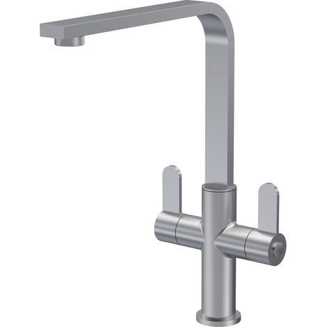 Nuie Churni Mono Kitchen Sink Mixer Tap Dual Lever Handle - Brushed Nickel (1/2)