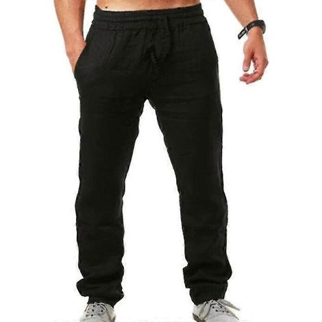 Pantalon d'été homme aspect lin, ample et confortable, idéal pour le yoga, les vacances et la plage. (1/2)