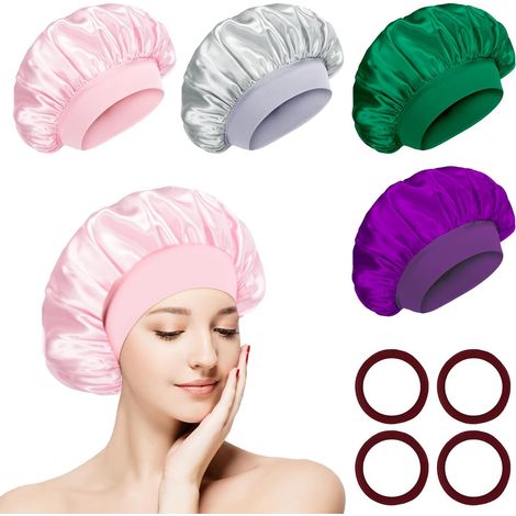 4-Piece Satin Hair Cap Set for Nighttime, Silk Hair Caps for Sleeping, Satin Nightcaps for Hair Care, for Long and Short Hair, Multicolor (1/5)