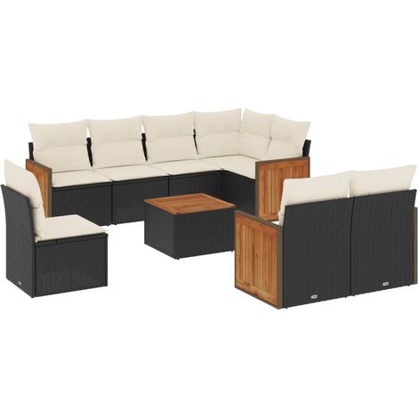 vidaXL Set Divani da Giardino 9 pz con Cuscini Nero in Polyrattan (1/5)
