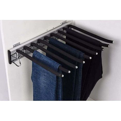 Porte-pantalon extensible, porte-pantalon, porte-pantalon, 9 foulards, rail de suspension, pantalon extensible pour armoire de 48 cm (montage côté gauche) (1/5)