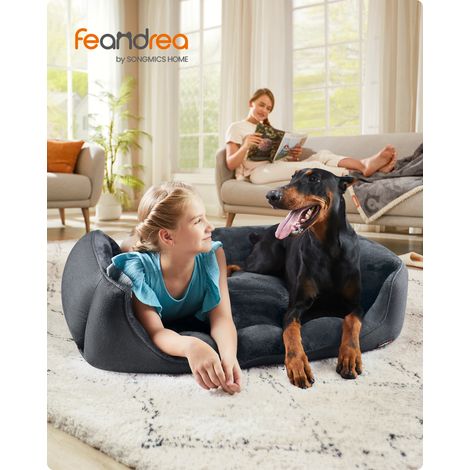 Panier pour Chiens, Lit pour Animaux, Canapé, en Tissu Façon Lin, Bords Rehaussés, Antiglisse, Housse Amovible Lavable, Taille XXL pour Grands Chiens, 120 x 90 x 30 cm, Gris Foncé (1/5)