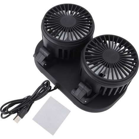 Dual-head fan for car and office, USB powered, black, 10W, quiet, 360° rotating (1/5)