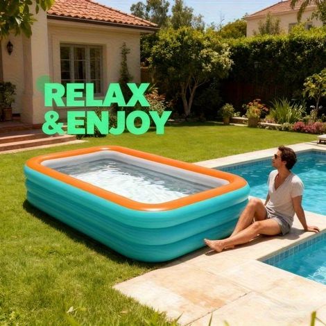Piscine gonflable rectangulaire 210 cm, grande piscine familiale pour jardin, loisirs et jeux aquatiques