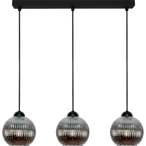 Lampada a sospensione nera con paralume in vetro grafite, forma sferica 15-054
