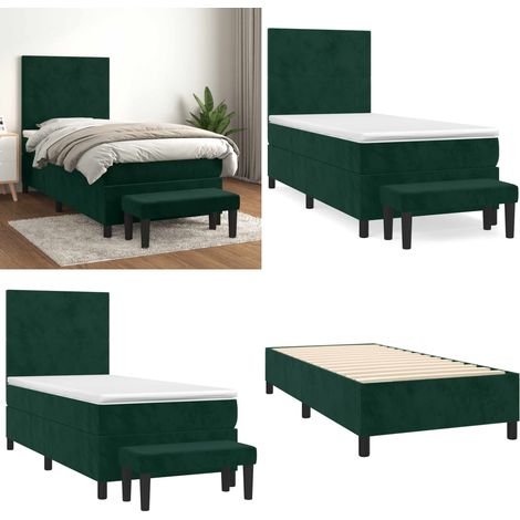 Sommier à lattes de lit avec matelas Vert foncé 90x190 cm - Sommier à lattes - Matelas à ressorts ensachés (1/5)