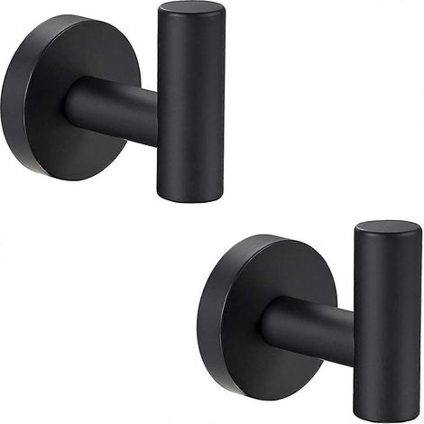 Set mit 2 Badezimmer-geeigneten Handtuchhaken, Metallschraubhaken, mattschwarze Bademantelhaken (schwarz) (1/5)