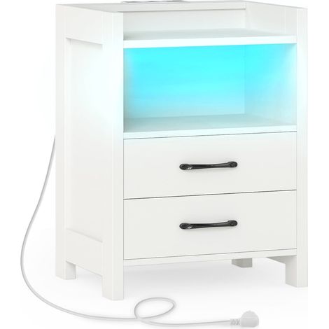 Nachttisch mit LED-Beleuchtung und Ladestation, 2 Schubladen