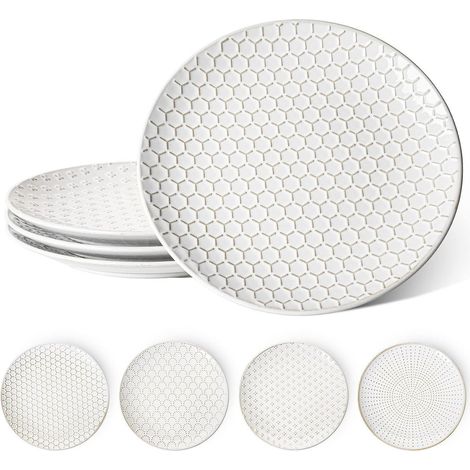 Speiseteller Set 4er-Set, 25,4 cm, Geprägt, Weiß, Keramik