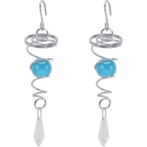 2Pcs Gazing Ball Spiral Tail Wind Spinner Stabilizer Stainless Steel Spiral Wind Chimes for Outside Lake Blue (1/5)