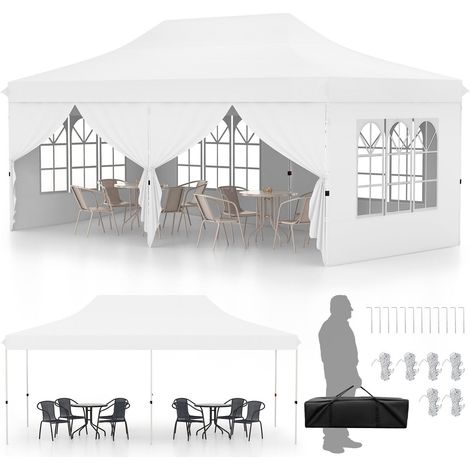 3M x 6M Pop up Canopy Tent Garden Gazebo Canopy Zippered Entrances W/6 Sidewalls