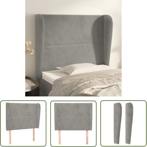The Living Store Tête de lit avec oreilles Gris clair 103x23x118/128 cm Velours - Tête De Lit - Tête De Lit Velours - Literie - Meuble Chambre - Décoration Chambre (1/5)