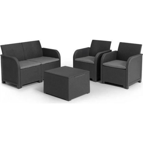 Allibert – Salon de jardin en résine gris foncé – 4 places avec coffre de rangement – Dossiers ergonomiques pour confort optimal (1/5)