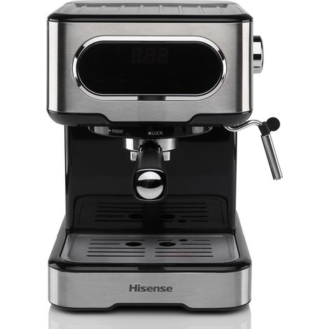 Hisense, HESCM15DBK, Macchina da caffè espresso manuale, macinato e compatibile con cialde ESE 44 mm, Pressione 15 bar, Schermo Touch, 1100W, Silver, 27.4x30x27.2 cm (1/5)