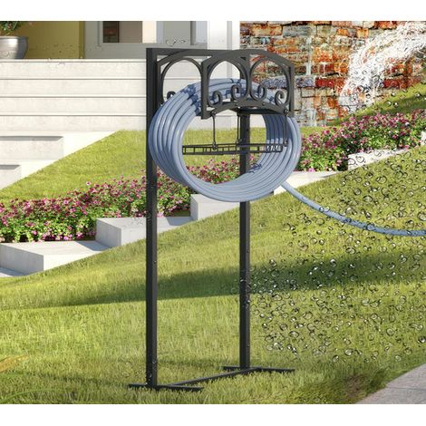 Support de Tuyau d'Arrosage Autonome en Métal Robuste pour Tuyau de 45,7 m avec Panier de Rangement – Organiseur Extérieur et Support de Rangement (1/5)